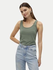 Vero Moda Top Lulu 10323756 Zielony Regular Fit. Zielone topy Vero Moda, m, bez wzorów, z bawełny, bez kołnierzyka, bez ramiączek. Za 49,99 zł.