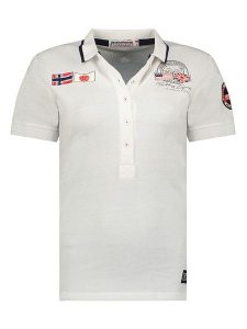 Geographical Norway Koszulka polo w kolorze białym rozmiar: M. Białe bluzki Geographical Norway, m, bez wzorów, z bawełny, bez kołnierzyka, bez ramiączek. Za 65,85 zł.