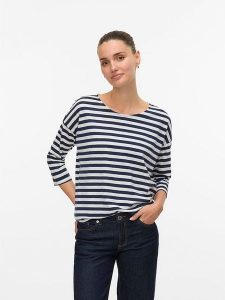 Vero Moda Koszulka w kolorze granatowym rozmiar: XS. Niebieskie bluzki Vero Moda, s, bez wzorów, z materiału, bez kołnierzyka, bez ramiączek. Za 57,20 zł.