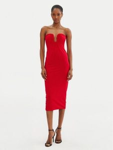 PINKO Sukienka koktajlowa 105021 A2GS Czerwony Regular Fit. Czerwone sukienki Pinko, xs, bez wzorów, z wiskozy, wizytowe, bez kołnierzyka, bez ramiączek. Za 629,99 zł.