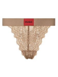 HUGO Stringi 50535036 Beżowy. Brązowe stringi Hugo, bez wzorów, z syntetyku. Za 69,99 zł.