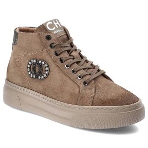 Brązowe Sneakersy CheBello Stylowe Skórzane Buty Damskie. Brązowe buty zimowe CheBello, bez obcasa, na platformie, bez zapięcia. Za 458,99 zł.