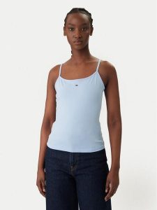 Tommy Jeans Top Essential DW0DW20675 Błękitny Slim Fit. Niebieskie topy Tommy Jeans, xs, bez wzorów, z bawełny, bez kołnierzyka, bez ramiączek. Za 109,99 zł.