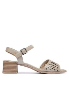 Caprice Sandały 9-28205-46 Szary. Szare sandały Caprice, bez wzorów, ze skóry, bez obcasa, na słupku, bez zapięcia. Za 228,99 zł.