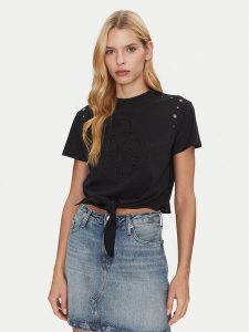 Guess T-Shirt W5GI18 I3Z14 Czarny Regular Fit. Czarne t-shirty Guess, s, z aplikacjami, z bawełny, bez kołnierzyka, bez ramiączek. Za 119,99 zł.