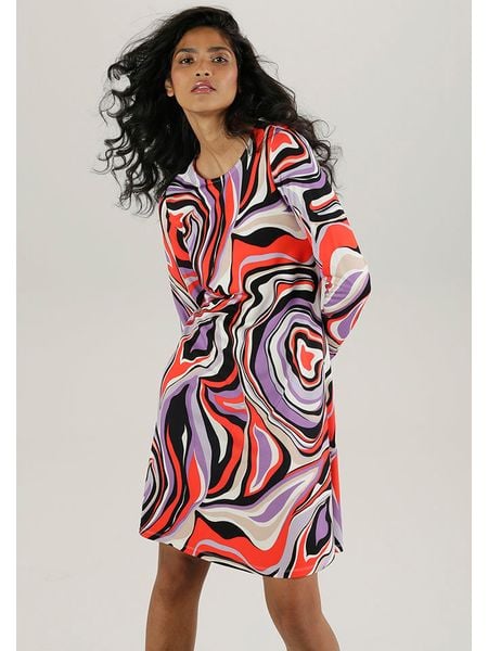 Aniston Sukienka w kolorze lawendowo-czerwono-czarnym rozmiar: 38. Różowe sukienki Aniston, na co dzień, bez wzorów, bez kołnierzyka, bez ramiączek, mini, proste. Za 56,79 zł.