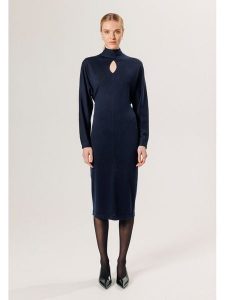 Rodier Wełniana sukienka w kolorze granatowym rozmiar: XL. Niebieskie sukienki Rodier, na co dzień, xl, bez wzorów, z tkaniny, klasyczne, bez kołnierzyka, bez ramiączek, midi, proste. Za 409,00 zł.