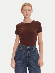 Tommy Jeans T-Shirt Essential DW0DW17383 Brązowy Slim Fit. Brązowe t-shirty Tommy Jeans, m, bez wzorów, z bawełny, bez kołnierzyka, bez ramiączek. Za 129,99 zł.