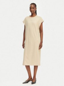 BOSS Sukienka codzienna C Edress 5 50540442 Beżowy Relaxed Fit. Brązowe kombinezony Boss, xs, bez wzorów, z bawełny, bez kołnierzyka, bez ramiączek. Za 449,99 zł.