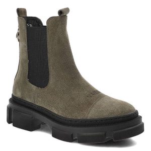 Zielone Botki Karino Damskie Skórzane Obuwie. Zielone botki Karino, bez wzorów, ze skóry, bez obcasa, na obcasie, bez zapięcia. Za 369,00 zł.