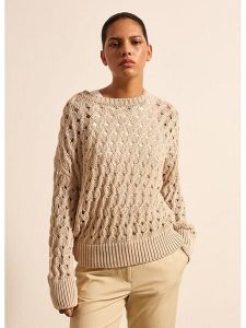 STEFANEL Sweter w kolorze beżowym rozmiar: M. Brązowe swetry oversize Stefanel, m, bez wzorów, z bawełny, bez ramiączek. Za 260,99 zł.