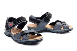 RIEKER 68851-14 blue, sandały damskie. Niebieskie sandały Rieker, bez wzorów, bez obcasa, bez zapięcia. Za 216,93 zł.
