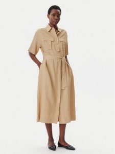 KAOS Sukienka koszulowa RP1CO044 1083 Beżowy Regular Fit. Brązowe sukienki KAOS, bez wzorów, z wiskozy, bez kołnierzyka, bez ramiączek, koszulowe. Za 629,00 zł.