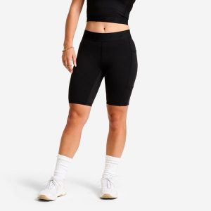 Legginsy fitness cardio damskie Domyos krótkie. Czarne legginsy DOMYOS, bez wzorów, z materiału, krótkie. Za 89,99 zł.