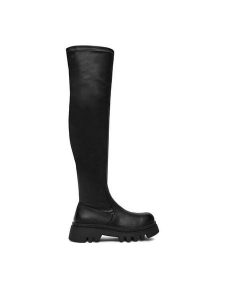 DeeZee Kozaki 13226-7 Czarny. Czarne kozaki DeeZee, bez wzorów, z materiału, bez obcasa, na płaskiej podeszwie, bez zapięcia. Za 259,99 zł.
