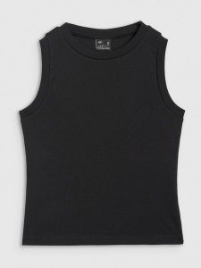 4F Top slim gładki damski - czarny XL. Czarne topy 4f, xl, bez wzorów, z bawełny, klasyczne, bez kołnierzyka, bez ramiączek. Za 39,99 zł.