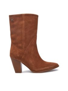 Tommy Hilfiger Botki Mid Cowboy Heel Suede FW0FW08435 Brązowy. Brązowe botki TOMMY HILFIGER, bez wzorów, ze skóry, bez obcasa, na słupku, bez zapięcia. Za 579,99 zł.