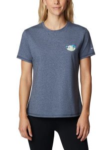 Columbia Koszulka "Sun Trek" w kolorze granatowym rozmiar: XS. Niebieskie bluzki Columbia, xs, bez wzorów, bez kołnierzyka, bez ramiączek. Za 52,67 zł.