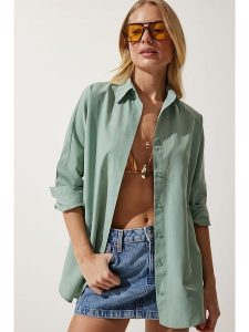 Happiness Istanbul Koszula w kolorze zielonym rozmiar: 42. Zielone koszule Happiness Istanbul, bez wzorów, bez kołnierzyka, bez ramiączek. Za 60,99 zł.