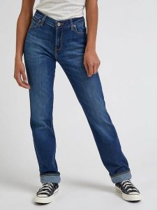 Lee Dżinsy - Regular fit - w kolorze granatowym rozmiar: W28/L31. Niebieskie jeansy Lee, z aplikacjami, z podwyższonym stanem. Za 217,45 zł.