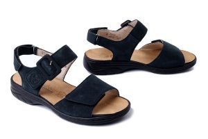RIEKER 64588-14 blue, sandały damskie. Niebieskie sandały Rieker, bez wzorów, bez obcasa, bez zapięcia. Za 230,93 zł.