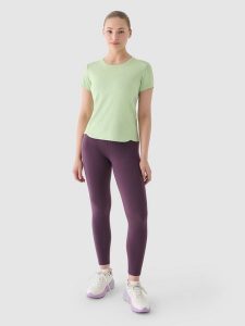 4F Legginsy do biegania z wysokim stanem damskie - fioletowe M. Fioletowe legginsy 4f, bez wzorów, z dzianiny, z podwyższonym stanem, krótkie. W wyprzedaży za 99,99 zł.