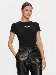 Guess Jeans T-Shirt W4YI64 KA0H1 Czarny Slim Fit. Czarne t-shirty Guess Jeans, m, z aplikacjami, z bawełny, bez kołnierzyka, bez ramiączek. Za 99,99 zł.