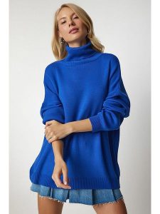 Happiness Istanbul Sweter w kolorze niebieskim rozmiar: onesize. Niebieskie golfy Happiness Istanbul, bez wzorów, ze splotem. Za 78,10 zł.