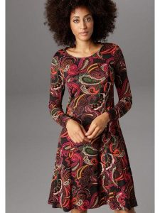 Aniston Sukienka w kolorze brązowym ze wzorem rozmiar: 38. Brązowe sukienki Aniston, bez wzorów, z wiskozy, bez kołnierzyka, bez ramiączek, mini. Za 95,99 zł.