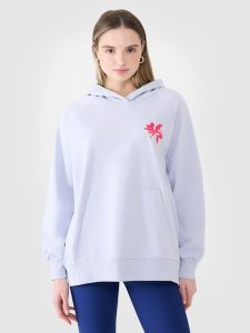 4F Bluza dresowa oversize nierozpinana z kapturem damska - niebieska XS/S. Niebieskie bluzy 4f, s, bez wzorów, z bawełny, z kapturem. W wyprzedaży za 99,99 zł.