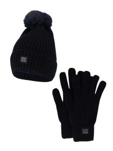 Damski Zimowy Zestaw Termiczny - Czapka + Rękawiczki - Granatowy. Niebieskie czapki HEAT KEEPER, bez wzorów, z materiału, eleganckie. Za 134,32 zł.