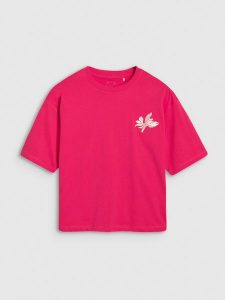 4F T-shirt oversize z nadrukiem damski - różowy XL. Czerwone t-shirty 4f, xl, bez wzorów, z bawełny, bez kołnierzyka, bez ramiączek. W wyprzedaży za 39,99 zł.