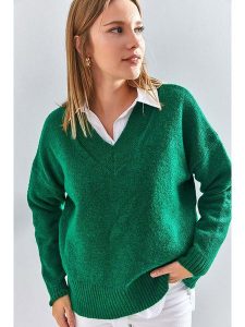 Bianco Lucci Sweter w kolorze zielonym rozmiar: onesize. Zielone swetry oversize Bianco Lucci, bez wzorów, ze splotem, bez ramiączek. Za 61,17 zł.