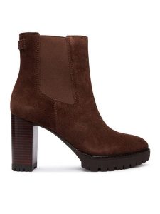 LAUREN RALPH LAUREN Botki Layne 802942566002 Brązowy. Brązowe botki Lauren Ralph Lauren, bez wzorów, ze skóry, bez obcasa, na słupku, bez zapięcia. Za 579,99 zł.