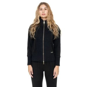 Bluza zimowa Leone 1947 Warm Touch Damen,Reißverschluss und Strickeinsätzen. Czarne bluzy LEONE 1947 APPAREL, na zimę, bez wzorów, z elastanu, bez kaptura. W wyprzedaży za 169,09 zł.