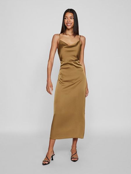 Vila Sukienka w kolorze musztardowym rozmiar: 44. Żółte sukienki Vila, na co dzień, bez wzorów, bez kołnierzyka, bez ramiączek, maxi, proste. Za 56,53 zł.