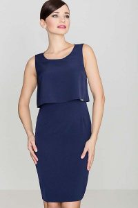Elegancka Granatowa Sukienka Na Szerokich Ramiączkach. Czerwone sukienki Katrus, s, bez wzorów, z elastanu, eleganckie, bez kołnierzyka, bez ramiączek. Za 249,00 zł.