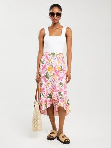 BIG STAR Spódnica w kolorze biało-różowym rozmiar: L. Białe spódnice Big Star, na co dzień, l, bez wzorów, z wiskozy, retro, midi. Za 99,99 zł.