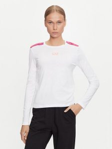 EA7 Emporio Armani Bluzka 6DTT16 TJLOZ 1100 Biały Regular Fit. Białe bluzki EA7 Emporio Armani, l, bez wzorów, z bawełny, bez kołnierzyka, bez ramiączek. Za 209,99 zł.