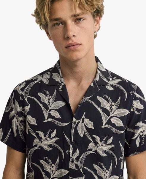 Superdry Koszula Krótki Rękaw Hawaiian Print Canna Leaves Navy. Niebieskie koszule Superdry, xl, bez wzorów, z bawełny, bez kołnierzyka, bez ramiączek. Za 235,40 zł.