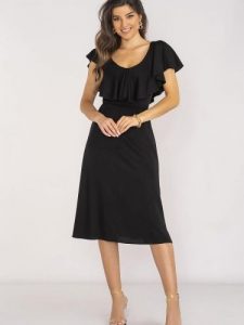 Sukienka Model A659 Black - awama. Czarne sukienki Awama, na spotkanie biznesowe, na lato, l, bez wzorów, z elastanu, eleganckie, bez kołnierzyka, plus size, bez ramiączek, midi. Za 276,30 zł.
