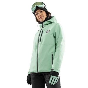 Damska kurtka snowboardowa Sporty zimowe Siroko W2-W Emerald. Zielone kurtki SIROKO, na zimę, bez wzorów, z softshellu, bez kaptura. W wyprzedaży za 339,00 zł.
