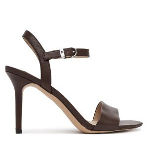 Sandały LAUREN RALPH LAUREN. Brązowe sandały Lauren Ralph Lauren, bez wzorów, bez obcasa, na szpilce, bez zapięcia. Za 449,99 zł.