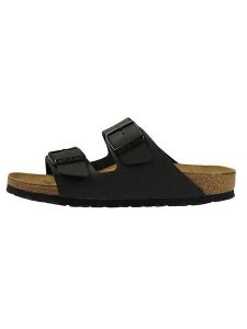 Birkenstock Klapki "Arizona" w kolorze czarnym rozmiar: 48. Czarne klapki Birkenstock, bez wzorów, z otwartym noskiem, bez obcasa. Za 260,95 zł.