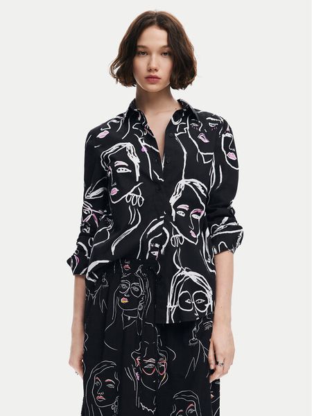 Desigual Koszula Faces 24WWCW34 Czarny Regular Fit. Czarne koszule Desigual, s, bez wzorów, z bawełny, bez kołnierzyka, bez ramiączek. Za 189,99 zł.