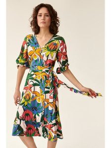 TATUUM Sukienka ze wzorem rozmiar: 40. Sukienki Tatuum, na imprezę, s, bez wzorów, z tkaniny, klasyczne, bez kołnierzyka, bez ramiączek, midi. Za 119,12 zł.