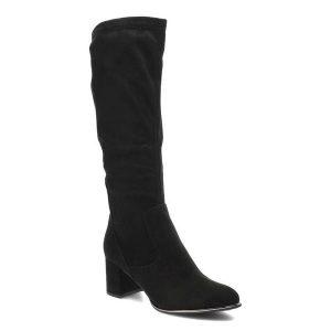 Czarne Kozaki Marco Tozzi Wygodne Eleganckie Buty Damskie. Czarne kozaki Marco Tozzi, bez wzorów, z materiału, bez obcasa, na obcasie, bez zapięcia. Za 348,99 zł.