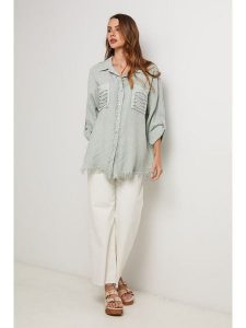 Lin Passion Lniana koszula w kolorze turkusowym rozmiar: 40/42. Niebieskie koszule Lin Passion, bez wzorów, ze lnu, bez kołnierzyka, bez ramiączek. Za 173,99 zł.