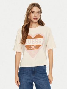 Guess T-Shirt V5RI01 I3Z14 Écru Regular Fit. T-shirty Guess, m, z aplikacjami, z bawełny, bez kołnierzyka, bez ramiączek. Za 109,99 zł.