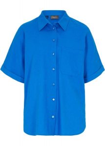 Bluzka oversize z krótkim rękawem, z materiału z domieszką lnu. Białe bluzki bonprix, bez wzorów, bez kołnierzyka, bez ramiączek. Za 119,99 zł.